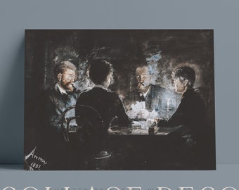 Game night oil painting, people playing cards in the dark night at the candlelight, vintage art print, cozy winter decor DIGITAL DOWNLOAD