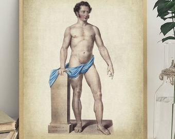 Stampa di figura maschile, Illustrazione STAMPABILE degli studenti di anatomia vintage, Corpo dell'uomo, Arte della figura dell'uomo, Stampa artistica di uomini nudi artistici classici