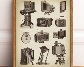 DOWNLOAD PHOTO Cameras Print, Vintage Photographer Art, Antique Cameras, Image Printable Wall Art DIY