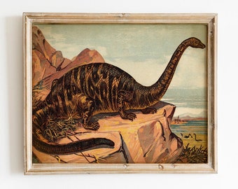 Brontosaurus Print, PRINTABLE  Prehistoric Animal, Dinosaur Print, Vintage Illustration, Primitive Paleontology Illustration, Dinosaur Art