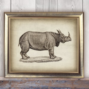 DOWNLOAD Rhinoceros Print, Printable Antique Rhino Image, Black and White Wild Nature Fauna, Animal Digital Wall Art DIY