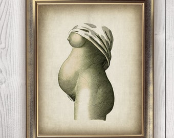 PRINTABLE ANATOMY Print, Pregnant Woman Side View, Digital Vintage Anatomy Print, Medical Midwife Midwife Printable Art Prints, Obstetrician