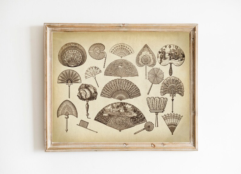 Antique Hand Fan, PRINTABLE Vintage Illustration Art, Antique Picture