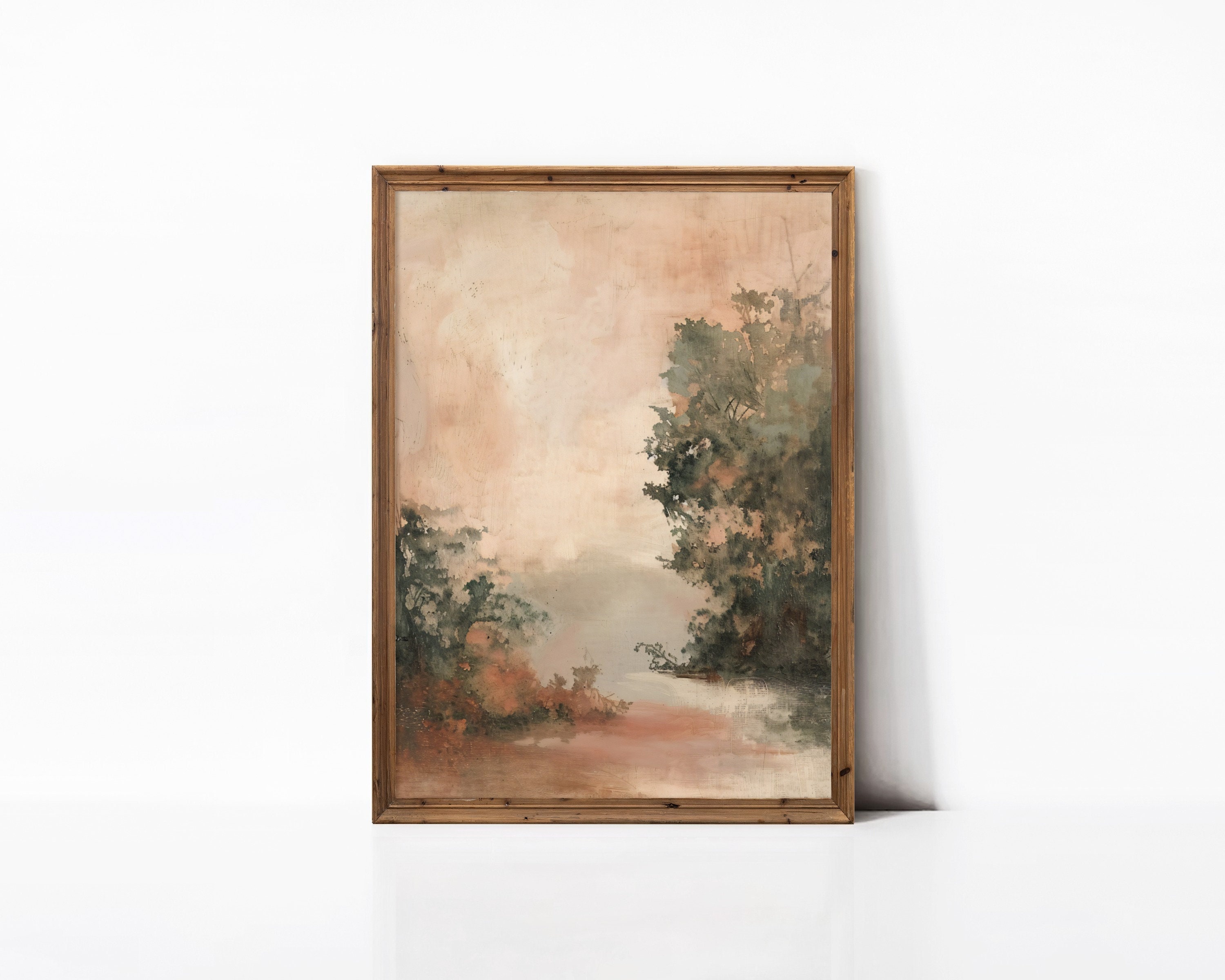 Minimalist tree landscape, vintage landscape painting, moody landscape, countryside printable wall art, farmhouse decor,  DIGITAL DOWNLOAD