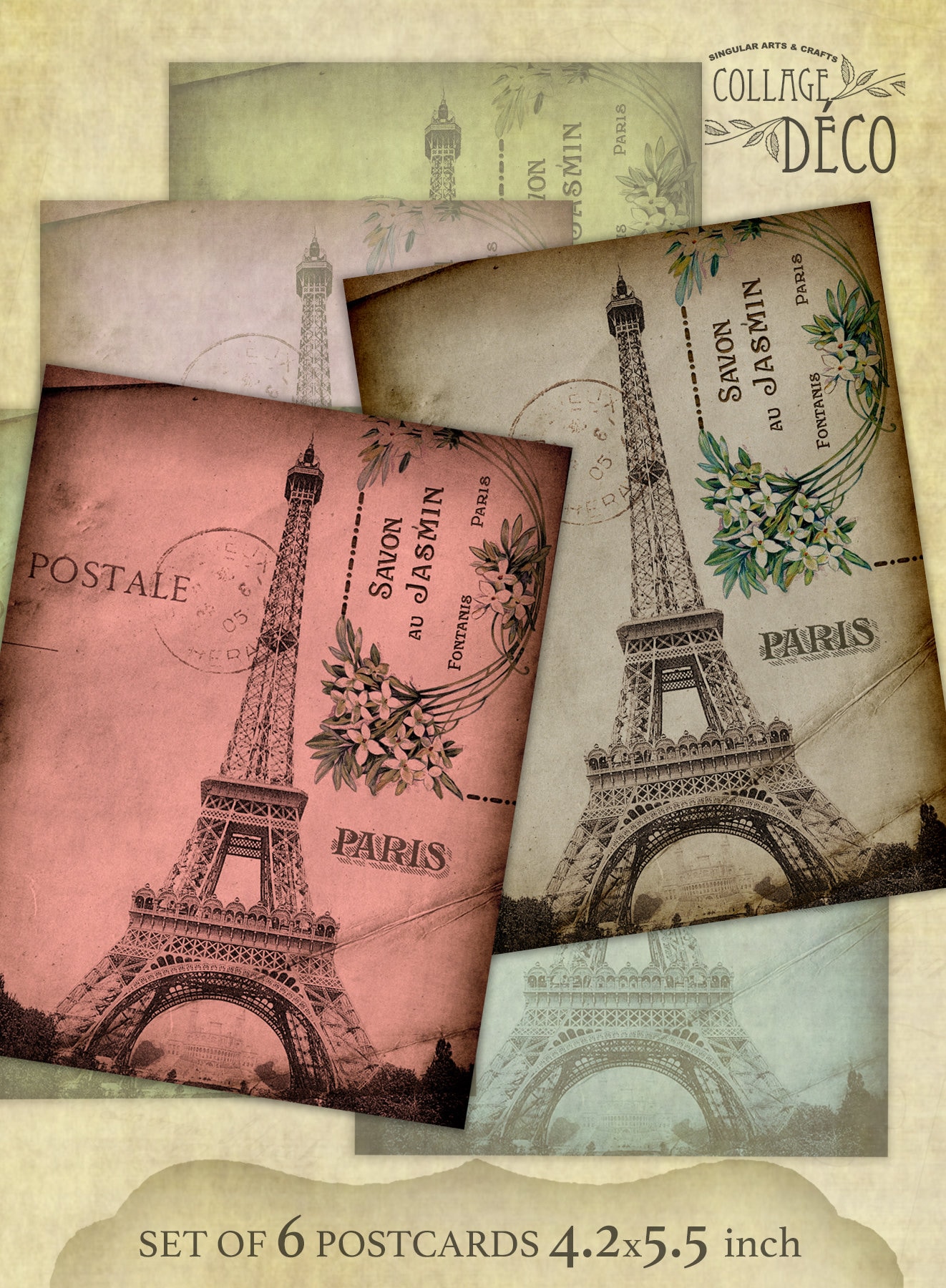 PRINTABLE PARIS Postal Set de 6 Romántico Vintage París | Etsy