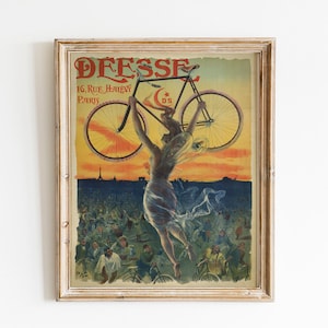 PRINTABLE Art Nouveau Print, Vintage advertisement Bike Poster, Flying Fairy Illustration Wall Art, Paris French Poster, Old Cycling Ad