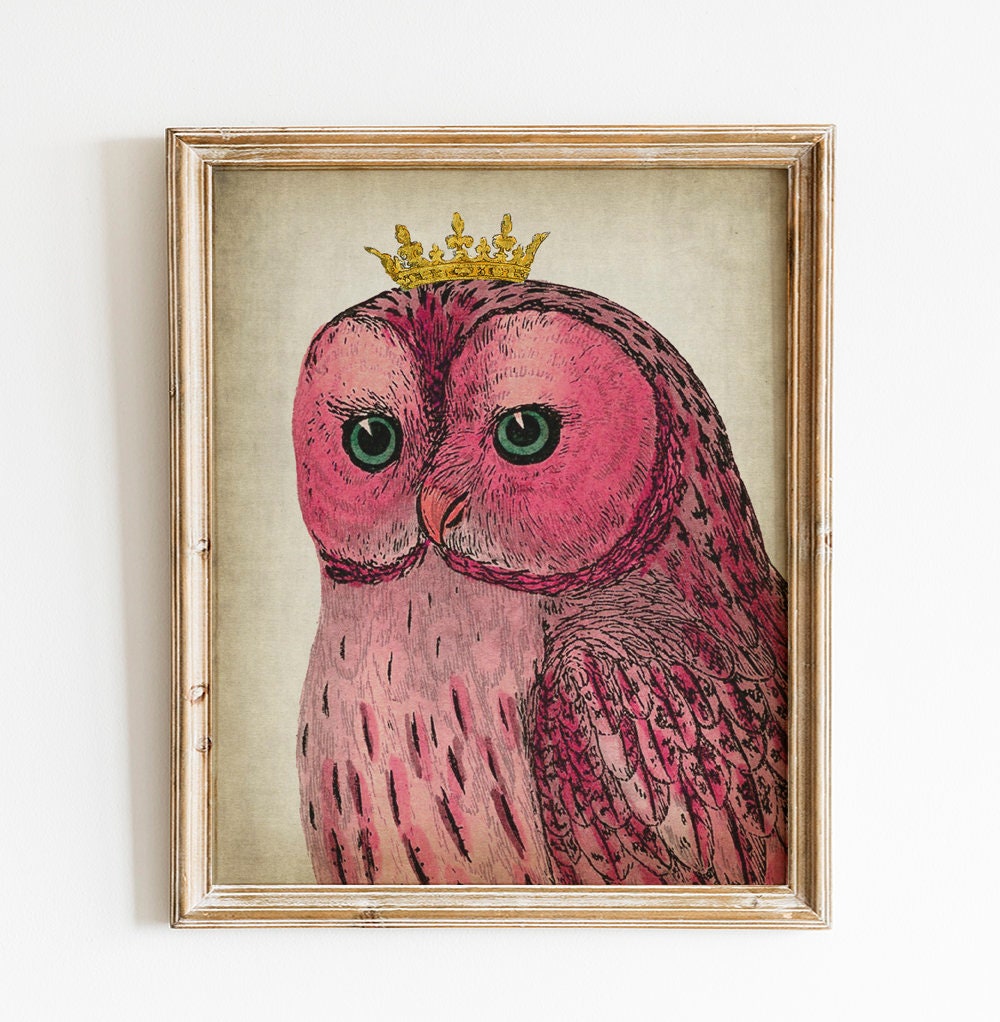 Owl Crown Portrait PRINTABLE Queen Owl Vintage Styled - Etsy