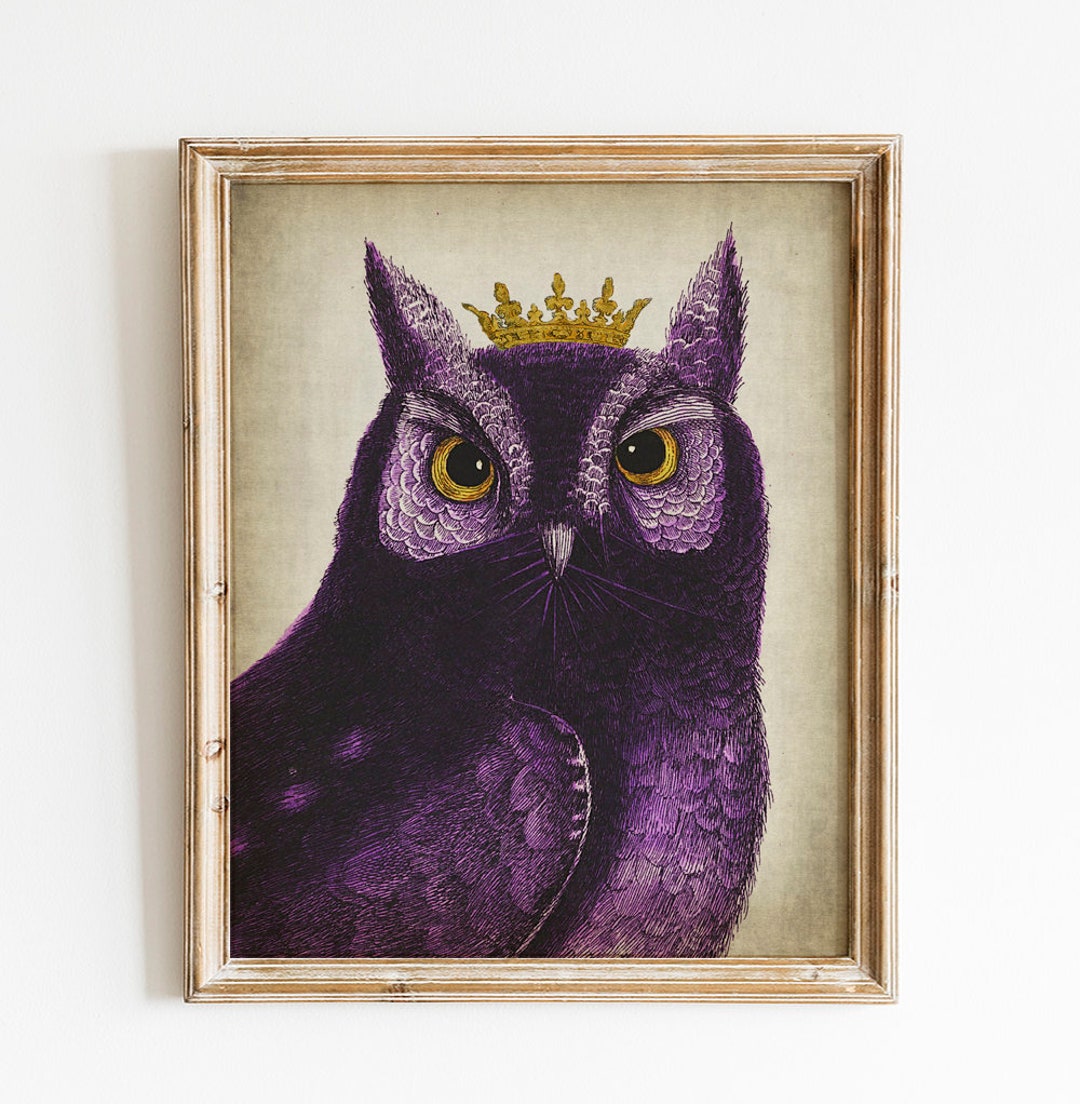 Owl Crown Portrait, PRINTABLE King Owl, Vintage Styled Illustration ...