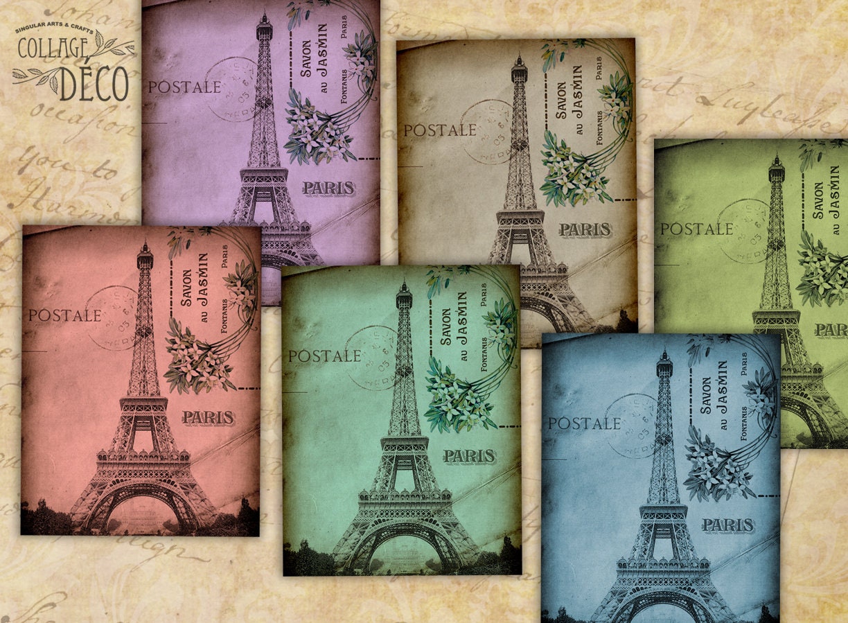 PRINTABLE PARIS Postal Set de 6 Romántico Vintage París | Etsy