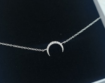 Sterling silver moon bracelet CZ, half moon bracelet for women, everyday jewellery, dainty chain adjustable bracelet, minimalist jewellery