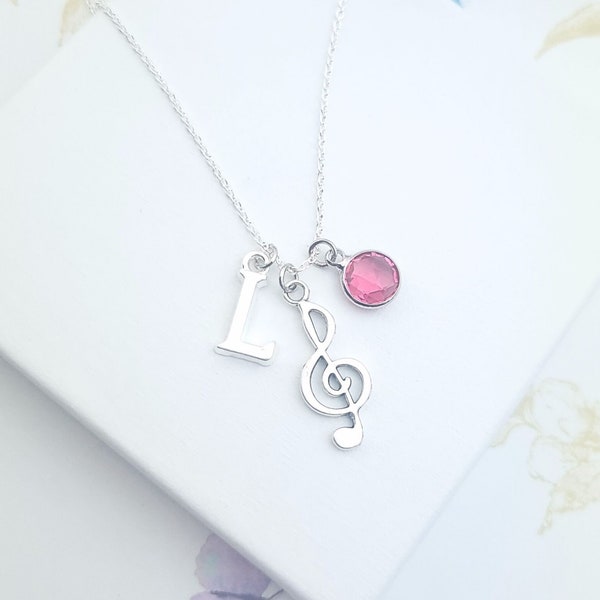 Treble clef necklace, personalised music note necklace, choir teacher gift, musician jewellery, music lover gift, sterling silver chain