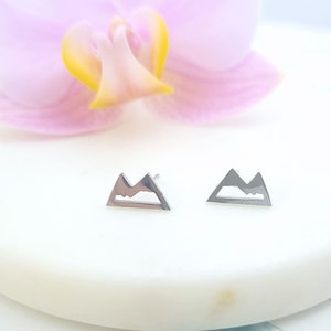 Mountain stud earrings, nature inspired jewellery, climber earrings, tiny dainty mountain earrings, small post earrings, wanderlust gifts