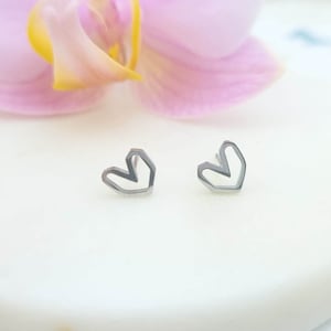 Tiny heart stud earrings, dainty silver studs, cute little girl gift, geometric open heart charm, small delicate girl earrings, sister gift