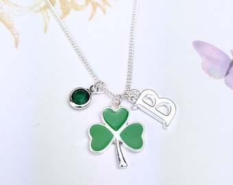 Shamrock jewelry, irish necklace, clover leaf, personalized gift, irish jewelry, shamrock green charm, floral jewelry, good luck pendant