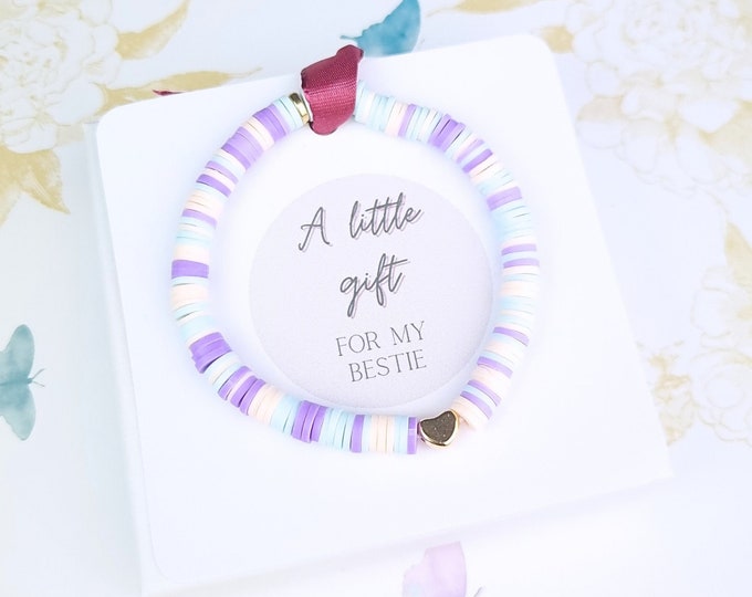 Friendship bracelet for bestie, best friend gift heist bead bracelet with heart and card, kids children teen girls gifts, stretch bracelet