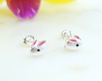 Tiny bunny stud earrings, sterling silver stud earrings for children, cute rabbit studs, little girl birthday gift, for daughter, niece