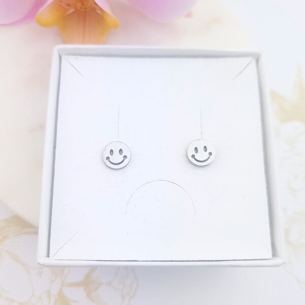 Smiley face stud earrings, happy earrings, tiny cute face earrings, teen girls gift, little sister birthday gift, funny earrings, cheer up