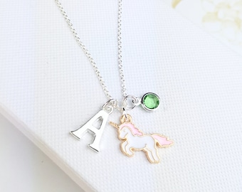 Personalised pink unicorn necklace, children's jewellery, unicorn gift, monogram necklace, kids birthday gift, granddaughter unicorn gift