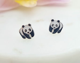 Panda stud earrings in sterling silver, cute animal stud earrings for children, panda bear studs, nature lover gift, little girls jewellery
