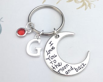 I love you to the moon and back Keyring, personalised gift, initial keychain, daughter birthday gift, mom gift, girlfriend, boyfriend gifts
