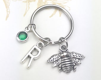 Bee keychain, bee keyring, personalized gift, bumble bee, beekeeper, bee gifts, queen bee, initial keychain, birthstone keychain, bees