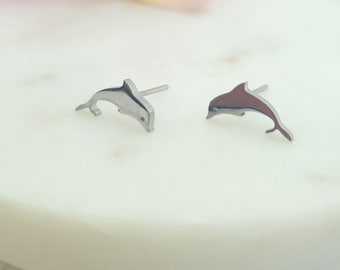 Small dolphin stud earrings, cute sea animal earrings for little girls, dolphin post earrings, ocean lover gift, granddaughter daughter gift
