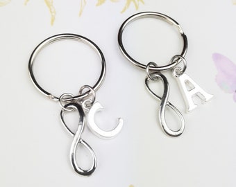 Infinity keychain, personalized gift, best friend gifts long distance, infinity charm, long distance friendship, initial keychain, love gift