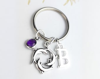 Dolphin keyring, dolphin lover gift, initial key ring, personalised gift, dolphin jewelry, beach ocean, 3 dolphins, marine biology, cute