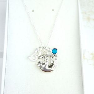Sloth necklace, sloth gifts, personalized gift, best friend gifts funny, sloth lover gift, birthstone necklace, hang in there, small gift
