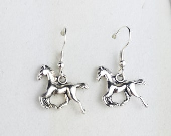 Silver Horse Dangle Earrings, Equestrian Gift