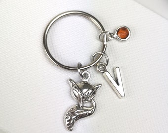 Fox keychain, fox key ring, woodland animal keyring, personalized keychain, woodland, girl fox party, gift for daughter, friend keyring
