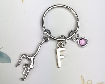 Gymnast keychain, letter keychain, gymnastic coach gift, personalized gift, gymnast keyring, keychain for girl, birthstone crystal, gym gift