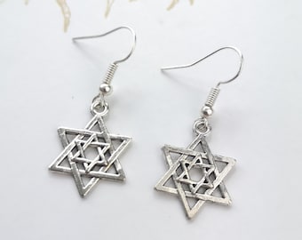 Star of david earrings, magen david, jewish star, david star, silver dangle earrings, hexagram earrings, religious jewelry, drop earrings