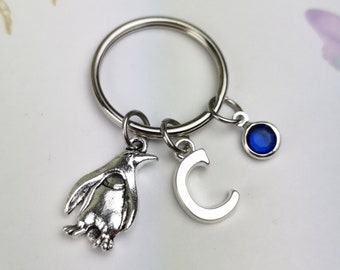 Penguin keychain, penguin gift, personalized gift, penguin charms, cute keychain, monogram keyring, penguin birthday party, animal jewelry
