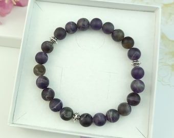 Amethyst gemstone bracelet, beaded everyday bracelet, natural purple stone healing bracelet, protection bracelet for women, stretch elastic