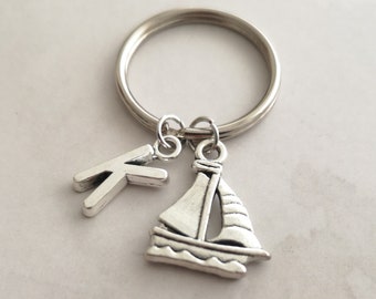 Boat keychain, personalized gift, beach lover gift, boat charm keyring, initial keychain, monogram keychain, small gift, holidays gift