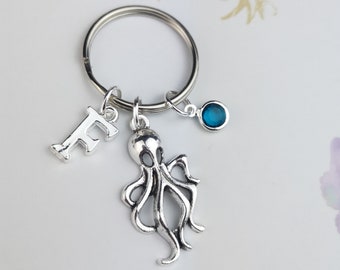 Octopus Keyring, personalised gift, bag charm, octopus keychain, kraken ocean life gift, marine biology, octopus charm, cute weird animal