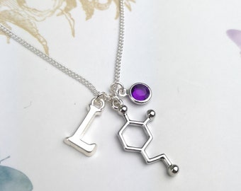 Collier dopamine, collier molécule d’amour, cadeau personnalisé, bijoux scientifiques, cadeau biologie, collier argent sterling, collier anatomie