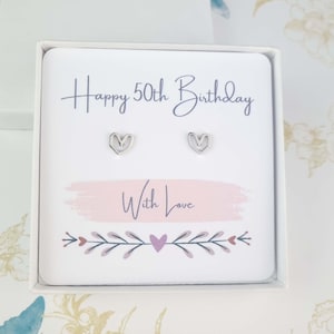Bijoux avec message pour 50e anniversaire, boucles d'oreilles coeur pour 50e anniversaire, cadeau souvenir d'une étape importante, cadeau de joyeux 50e anniversaire