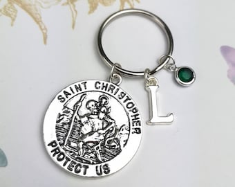 St Christopher keychain, St. Christopher medal, religious gift, personalized gift, wanderlust, drive safe keychain, medallion, patron saint