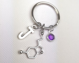 Serotonin keychain, serotonin molecule keyring, science jewelry, chemistry, thank you gift for doctor, anatomy gift, happiness mental health