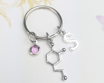 Dopamine keychain, dopamine molecule, love hormone, personalized gift, initial keychain, chemistry, dopamine, geeky gifts, biology gift