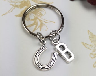 Horse shoe keychain, good luck keyring, horseshoe keychain, personalized horse shoe keychain, initial keychain, small gift