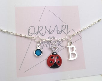 Ladybug bracelet, ladybug jewelry, adjustable silver charm bracelet, ladybug gifts, insect jewelry, cute gifts for best friend, enamel charm