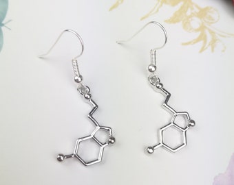 Serotonin earrings, serotonin molecule, science jewelry, chemistry, serotonin, school nurse gift, serotonin charm, chemistry earrings