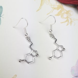 Serotonin earrings, serotonin molecule, science jewelry, chemistry, serotonin, school nurse gift, serotonin charm, chemistry earrings