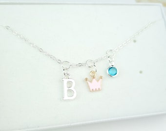 Personalised princess crown bracelet, gift for little girls, kids name bracelet, children jewellery, sibling gifts, pink princess birthday