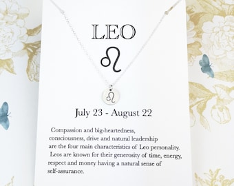 Leo star sign necklace, Zodiac jewelry, astrology gifts, Leo birthday gift, horoscope charm, sterling silver or stainless steel chain