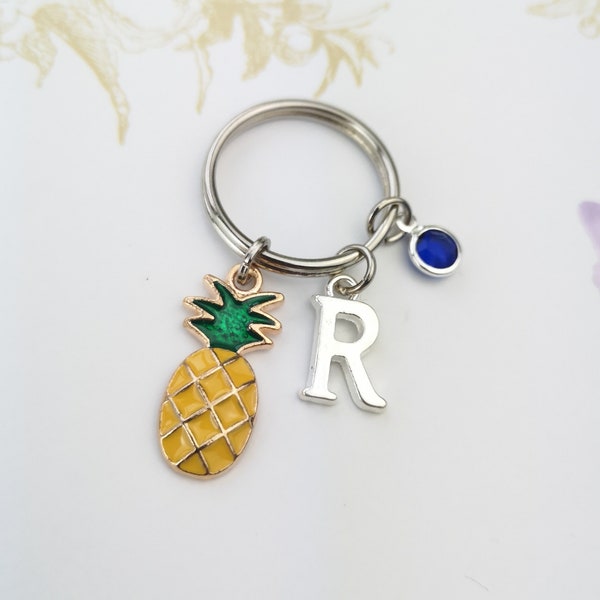 Ananas sleutelhanger, ananas geschenken, fruit sleutelhanger, gepersonaliseerd cadeau, sleutelhanger met monogram, eerste sleutelhanger, ananasfeest, klein cadeautje