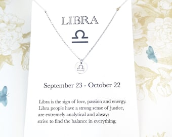 Libra star sign necklace, Zodiac jewelry, astrology gift, libra birthday gift, horoscope charm, 925 sterling silver, stainless steel